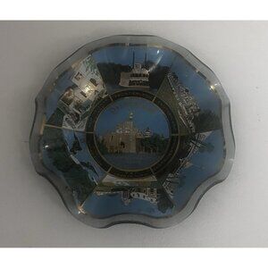 Vintage Disneyland Souvenir Glass Plate with Ruffled Edges Ashtray Blue